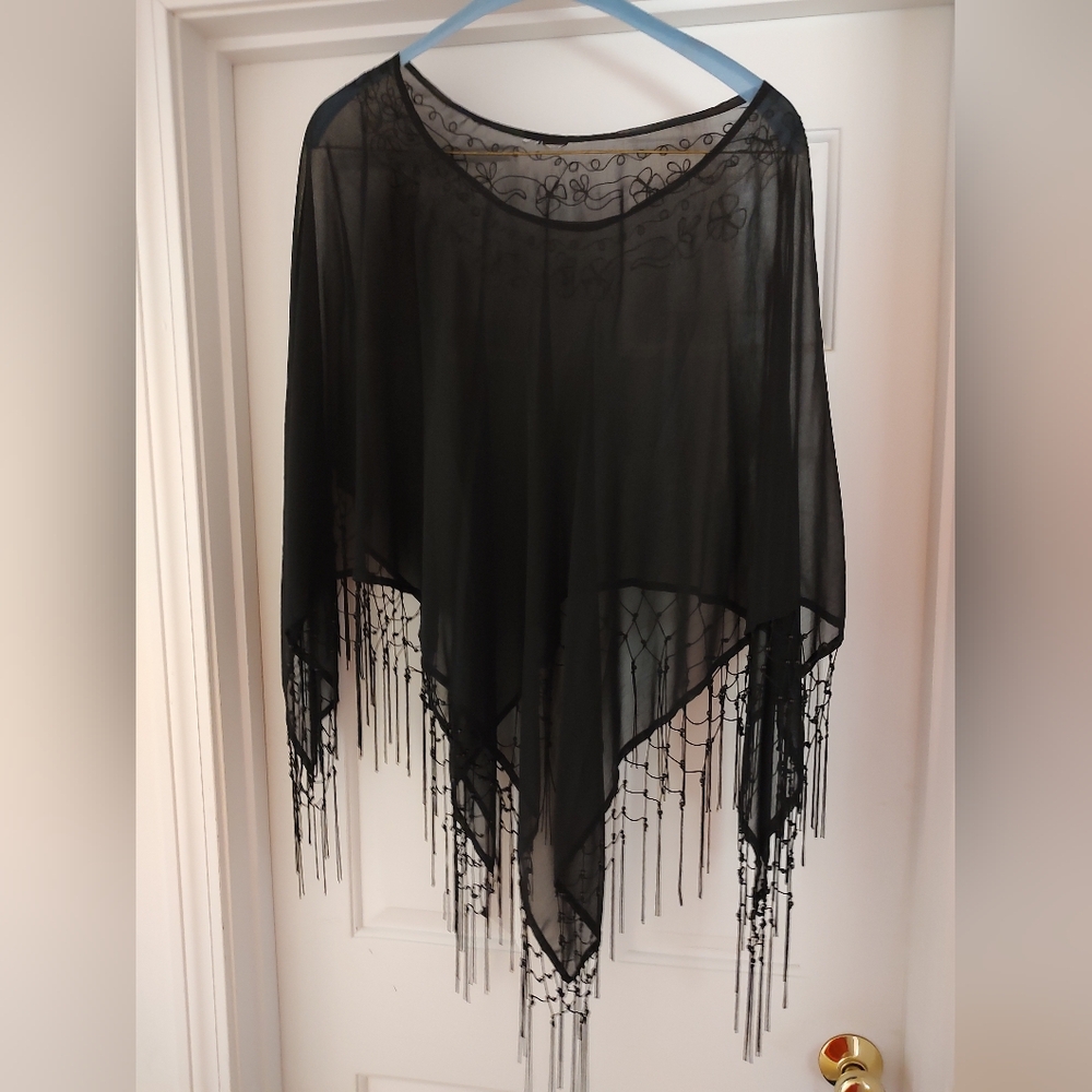 Women's OS Black Chiffon Shawl with tassels